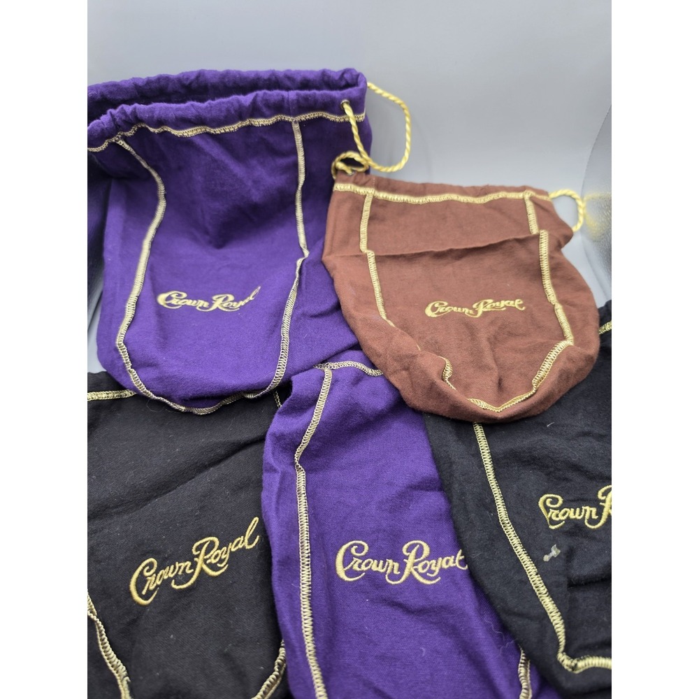Crown Royal Drawstring Bottle Bags Lot Purple Black Brown Gold Embroidered - Picture 7 of 7